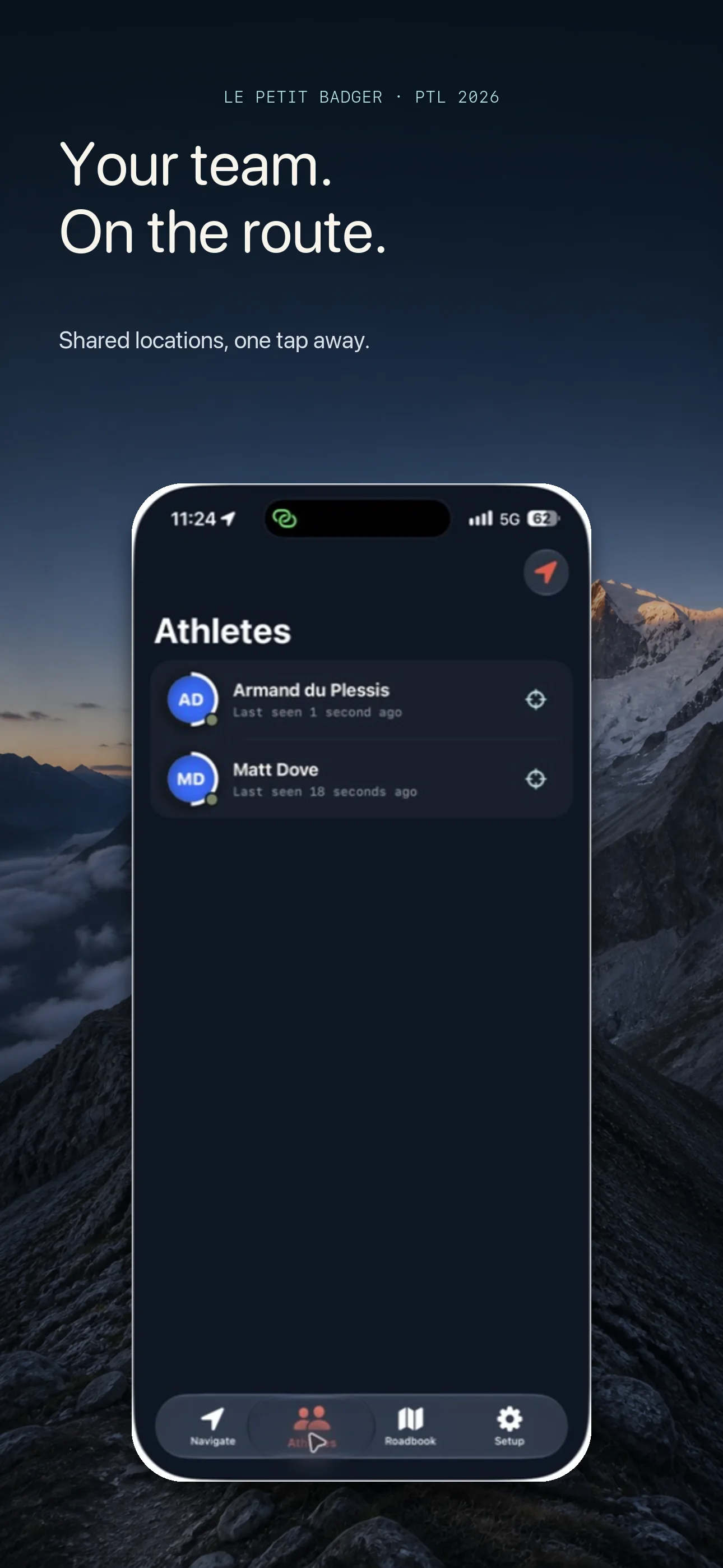 Team Adaptive athlete tracker and recently shared locations